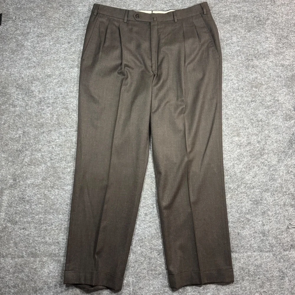 Ermenegildo Zegna Double Pleated Dress Pants Mens 36x29 Wool Brown Cuffed Hem